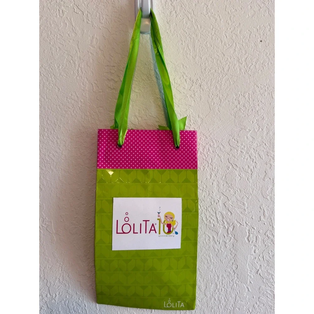 Lolita 10th Anniversary Wine‎ Bottle Gift Bag Pink Green Polka Dot Martini Glass